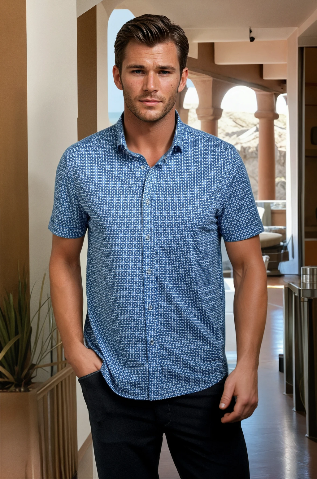 Bastille Check Short Sleeve Tech Shirt